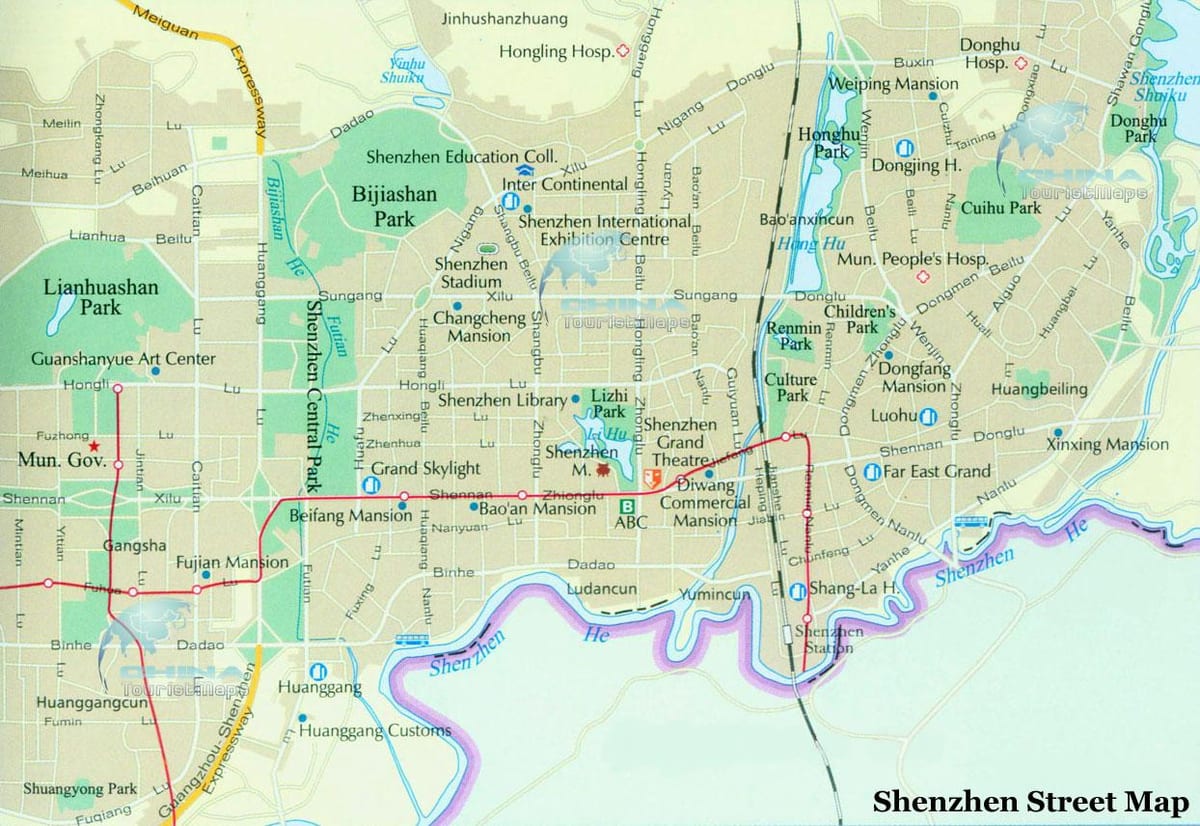 kart Shenzhen şəhərin mərkəzi