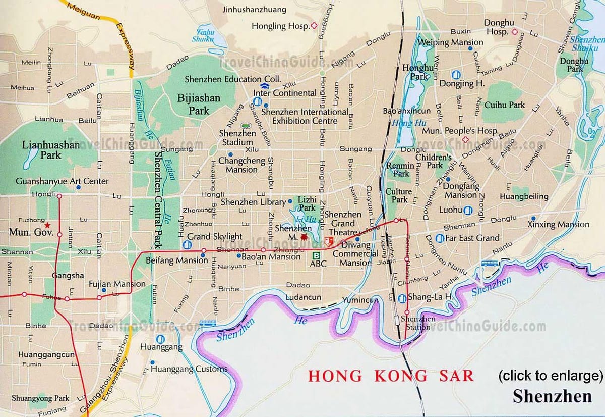 Shenzhen, Guangdong, Çin xəritədə