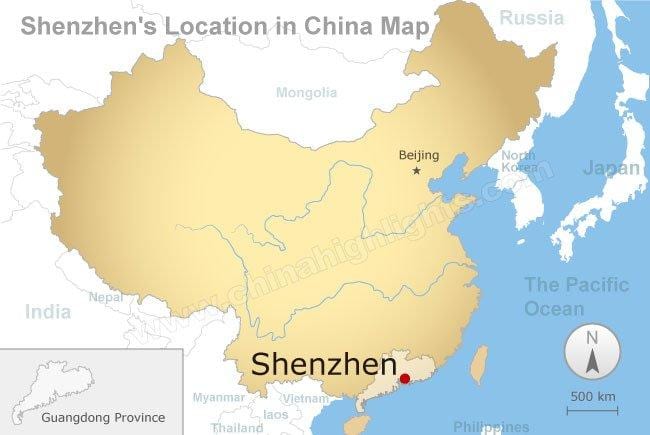 Yeri Shenzhen, Çin xəritəsi